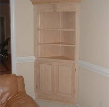 DIY built in corner china cabinet that Claudio want to try to make...heaven help us!  haha Built In Corner China Cabinet, Built In Corner Cabinet, Corner China Cabinets, Corner China Cabinet, Corner Hutch, Corner Display Cabinet, Corner Cabinets, Corner Storage Cabinet, Corner Storage