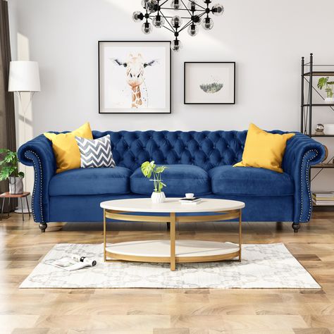 Emerald Green Furniture, Blue Sofa Living, Blue Sofas Living Room, Velvet Sofa Living Room, Navy Blue Sofa, Sofa Chesterfield, Microfiber Sofa, Furnitur Ruang Keluarga, Green Couch