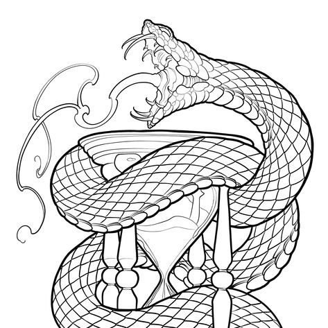 Snake Clock Tattoo, Snake Hourglass Tattoo, Glass Tattoo, Hourglass Tattoo, Clock Tattoo, Hour Glass, Snake Tattoo, Tattoo Inspo, Memento Mori