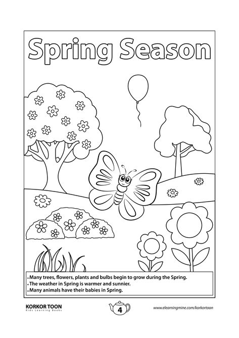 Free Printable High Quality Coloring Pages, Books and Worksheets for kids | Download Free PDF for Seasons Coloring Book for Kids | KORKOR TOON Spring Day Activities For Kids, Spring Season Drawing For Kids, Seasons Of The Year Printables, Seasons Worksheets For Kids, Seasons Worksheets For Kindergarten, Spring Worksheets For Kids, Season Coloring Pages, Spring Worksheets, Ingles Kids