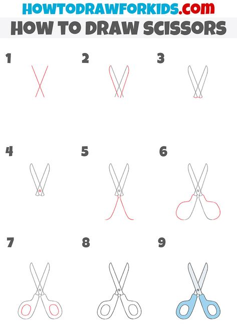 How To Draw Scissors Step By Step, How To Draw Chains Step By Step, How To Draw Scissors, Scissor Doodle, Object Sketches, How To Draw Chains, Draw School, Scissors Drawing, Easter Templates Printables