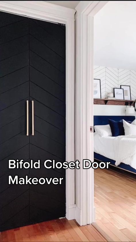 Bifold Door Storage Ideas, Bifold Door Mirror, How To Upgrade Bifold Closet Doors, Louvre Bifold Door Makeover, Mid Century Modern Bifold Closet Doors, Trifold Closet Doors, Entry Way Closet Door, Metal Bifold Door Makeover, Acordian Doors Closet Makeover