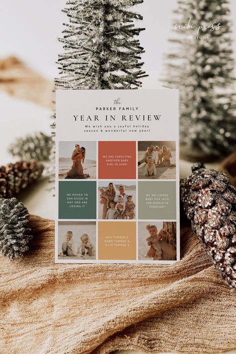 Year In Review Template, Year In Review Christmas Card, Unique Christmas Card, Happy New Year Card, Review Template, Foto Collage, Holiday Card Template, Unique Christmas Cards, Holiday Templates