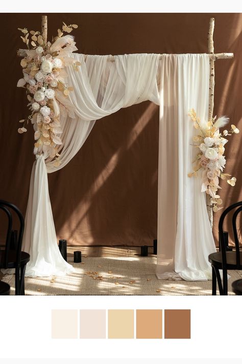 Ling’s moment features an elegant wedding decor collection that matches your white and beige theme. Shop our flowers, centerpieces, and decorations today. Plastic Chair Wedding Decoration, Sweetheart Table Wedding Backdrop Floral Design, White And Brown Wedding Decoration, Drapes Decoration Backdrops, Wedding Aisle Backdrop, Beige Wedding Backdrop, Altar Backdrop Wedding, Arch Decoration Wedding Outdoor Ceremony, Simple Wedding Arch Decor