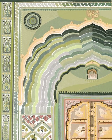 Pinterest • Instagram Interior Design Artwork, Jaipur Art, Green Doors, Framed Poster Art, Art Indian, Social Art, Green Door, Print Illustration, Artwork Online