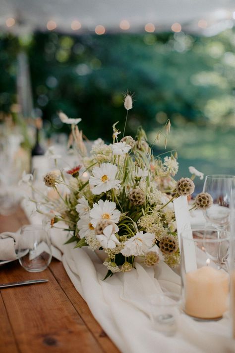 Whimsical Centerpieces with Daisies, Wildflowers and Greenery Whimsical Centerpieces, Wildflower Centerpieces, Rustic Wedding Table Decor, Bridal Shower Inspo, Reception Tablescapes, Daisy Wedding, Rustic Centerpieces, Rustic Wedding Centerpieces, Simple Invitation