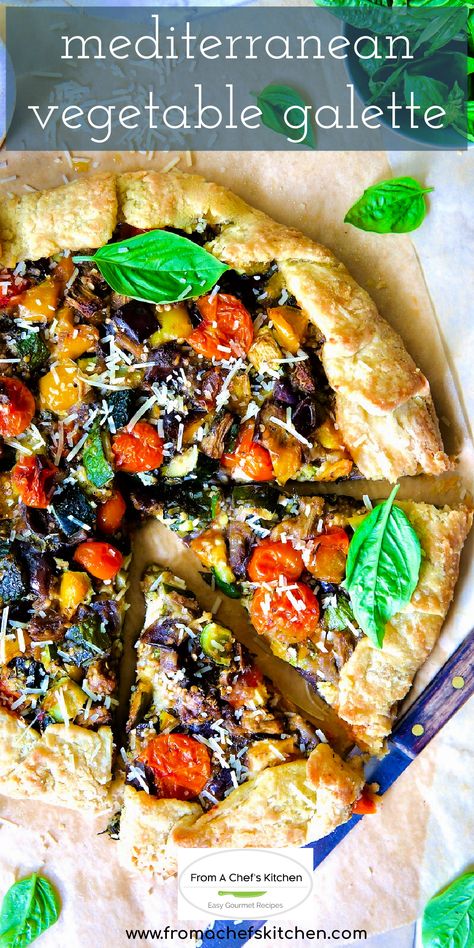 This Mediterranean Vegetable Galette is elegant yet fuss-free, perfect for showcasing the vibrant flavors of summer's vegetable bounty. With its golden, flaky crust and colorful array of roasted vegetables, this galette is as visually stunning as it is delicious. Galette Recipe Savory, Vegetable Galette, Vegan Entree Recipes, Brunch Desserts, Galette Recipe, Pork Dinner, Chef's Kitchen, Vegan Main Dishes, Mediterranean Cuisine