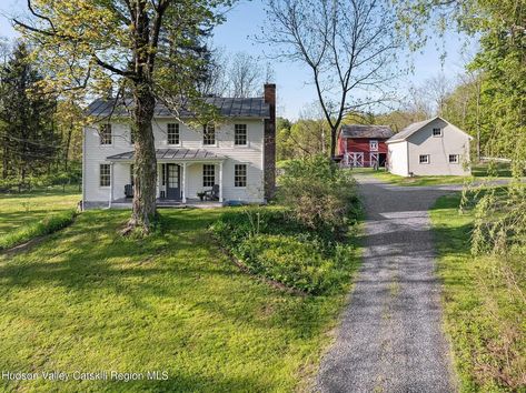 A Fully Renovated, c. 1920 Rhinebeck Farmhouse: $1.375K - Upstater Colonial Farmhouse Exterior, 1920 Farmhouse, 1900 Farmhouse, Red Brick Fireplaces, Rhinebeck Ny, Colonial Farmhouse, Farmhouse Renovation, Colonial Exterior, Farmhouse Remodel