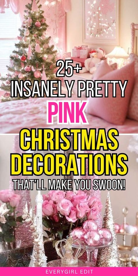 From fuchsia trees to blush accents, these top pink Christmas decorations are so cute, they’ll make your holiday extra sweet! pink Christmas decorations ideas, pink christmas decorations outdoor, pink christmas decorations diy, blush pink christmas decorations, hot pink christmas decorations, baby pink christmas decorations, light pink christmas decorations, bright pink christmas decorations, pastel pink christmas decorations, pink christmas decoration ideas, pink christmas decor ideas. Pastel Outdoor Christmas Decor, Pink Vintage Christmas Tree, Pink Christmas Centerpieces, Pink Christmas Decorations Diy, Blush Pink Christmas Decorations, Pink And Red Christmas Decor, Decorating With Pink, Pink Christmas Theme, Light Pink Christmas