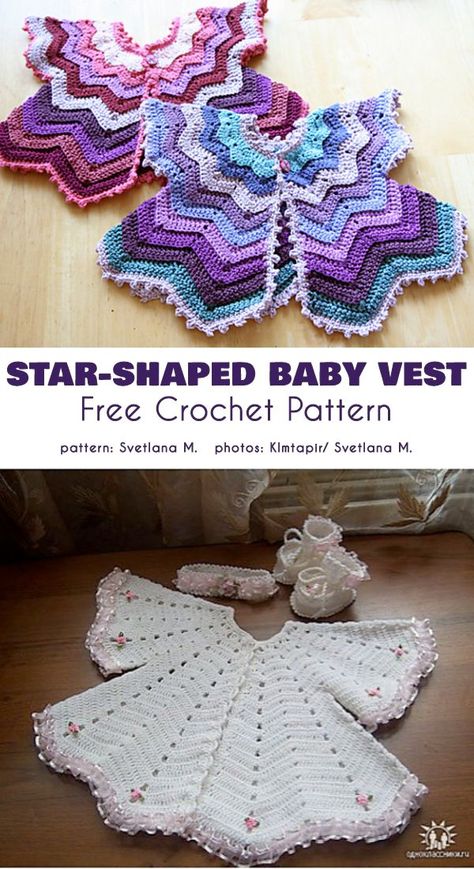 Star-Shaped Baby Vest Free Crochet Pattern Maternity Crochet Patterns Free, Leisure Arts Crochet Free Pattern, Printable Crochet Patterns Free, Crochet Baby Girl Dress Free, Crochet Baby Vest, Crochet Baby Shawl, Picot Crochet, Crochet Baby Sweater Pattern, Crochet Baby Jacket