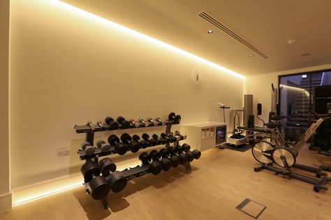 Home Gym Lighting Design by John Cullen Lighting Gym Led Lighting, Home Gym Lighting, Ruang Gym, Modern Home Gym, Game Room Lighting, Gym Lighting, Bedroom Inspirations Minimalist, Gym Design Interior, Home Gym Garage