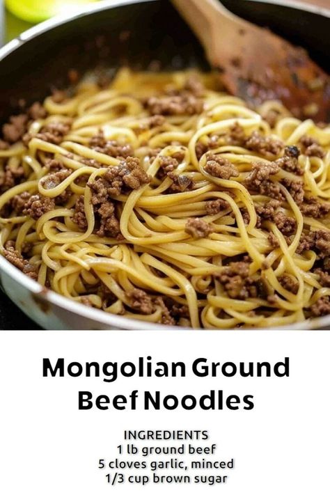 Ground Beef And Spaghetti Noodles, Mongolian Beef Noodles, Mongolian Ground Beef Noodles, Ground Beef Noodles, Mongolian Ground Beef, Beef Noodles, Mongolian Beef, Beef And Noodles, Skillet Meals