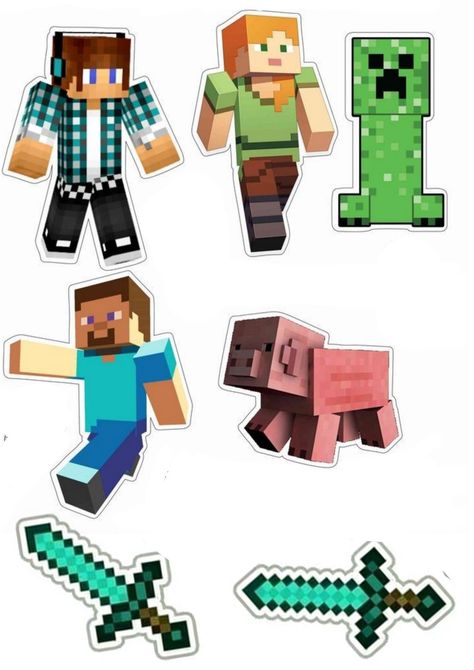 Minecraft Stickers Printable Free, Minecraft Printables Free Templates, Minecraft Cake Toppers Printable, Minecraft Cake Ideas Boys, Minecraft Cupcake, Minecraft Cupcake Toppers, Printable Cake Toppers, Avengers Party Decorations, Minecraft Png