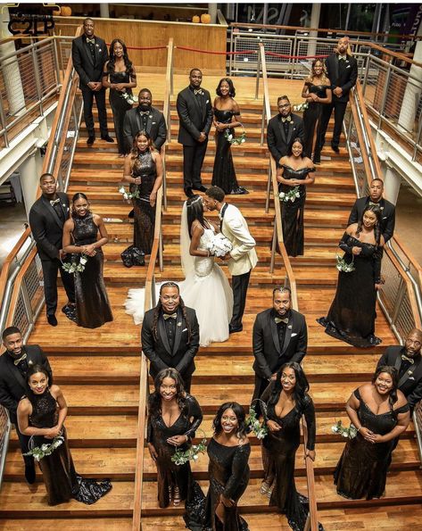 Black Couple Wedding Party, Black Family Wedding, Black Weddings African Americans, Black People Weddings, Black Brides, Wedding Color Pallet, Bridal Preparation, Dream Wedding Decorations, Sheer Wedding Dress