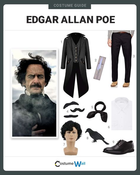 Edgar Allan Poe Costume, Edgar Allen Poe And Raven Costume, Edgar Allen Poe Costume, Edgar Allen Poe Halloween, Dark Library, Edgar Allen Poe The Fall Of The House Of Usher, Horror Costumes, Edgar Allan Poe Annabel Lee, Eve Costume