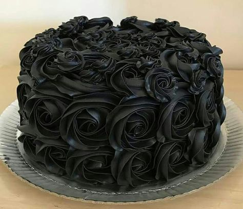 Black Rose Cake Birthday, Black Roses Cake, Black Rosette Cake, Black Cakes Birthday For Women, Black Flower Cake, Black Rose Cake, Black Cake Ideas, All Black Cake, Black Cake Aesthetic