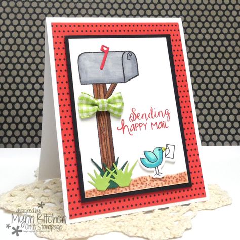 The Stamps of Life | Mynn Kitchen | On A Stampage | happymail2stamp, Smile Collection Patterned Paper Pad, Mail Box Dies, Licorice cardstock, Powdered Sugar cardsock, Strawberry ink, Licorice ink | Handmade Friendship Card Card Mailbox, Birthday Mail, The Stamp Market, The Stamps Of Life, Stamps Of Life, Miss You Cards, Happy Cards, Love Stamps, Life Ideas