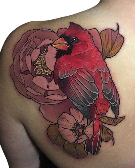 Traditional Cardinal Tattoo Design, Neotraditional Cardinal, Neo Traditional Cardinal, Traditional Cardinal Tattoo, Cardinal Tattoo Design, Cardinal Tattoo, Cardinal Tattoos, Memorial Tattoo, New Traditional