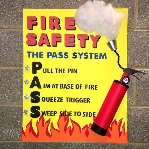 Spread some fire safety awareness with this eye-catching poster idea using the PASS system! This poster is sure to stand out and make an impression! Click visit for instructions! Fire Prevention Month Poster, Fire Prevention Poster Ideas, Fire Prevention Poster, Fire Safety Games, Fire Prevention Month, Fire Safety Poster, Homeschool Art Curriculum, Safety Meeting, Fire Safety Tips