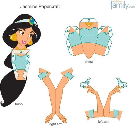 Jasmine 3D para Montar Disney Paper Dolls, Princess Paper Dolls, Disney Printables, Papercraft Printable, Disney Princess Party, Disney Party, 3d Paper Crafts, Disney Diy, Disney Crafts