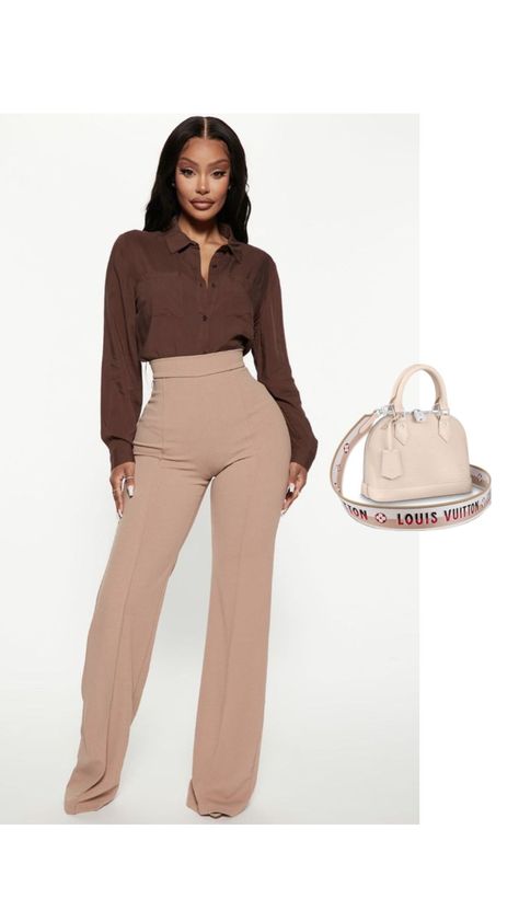 Cream Dress Pants Outfit, Cream And Brown Outfits, Brown Outfits For Women, Dress Pants Outfit, Cream Dress Pants, Brown Outfits, Outfits For Women, Cream Dress, Pants Outfit