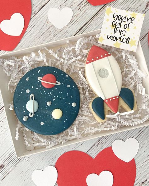 Out Of This World Cookies, Space Decorated Cookies, Space Cookies Decorated, Space Cookies, Eclipse Party, Cookies Theme, 6 Birthday, Party Cookies, Sugar Cookie Royal Icing