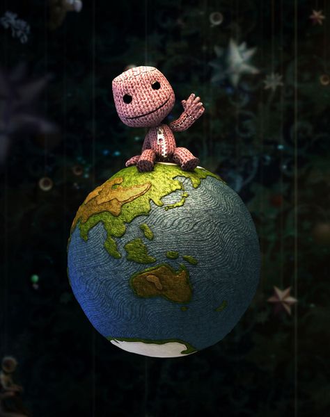 Sackboy on Earth Littlebigplanet Aesthetic, Little Big Planet Tattoo, Little Big Planet Aesthetic, Little Big Planet Pfp, My Little Big Planet, Planet Pfp, Planet Stickers, Little Big Planet, Planet Poster