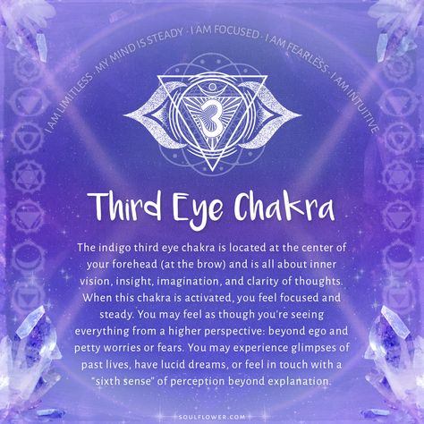 Chakra Chart - Third Eye Chakra Chakra Meanings, Indigo Eyes, Chakra Chart, 3rd Eye Chakra, Eye Meaning, Chakra Affirmations, Dream Symbols, The Third Eye, Amethyst Healing