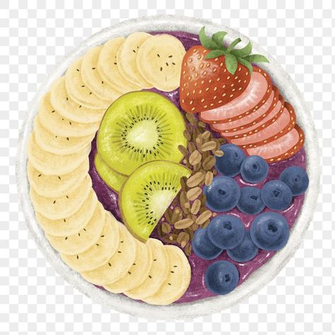 Acai Bowl Drawing, Smoothie Bowl Drawing, Smoothie Bowl Illustration, Acai Bowl Illustration, Healthy Food Illustration Art, Blueberry Acai Bowl, Healthy Food Drawing, Healthy Food Stickers, Healthy Stickers