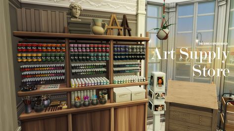 Art Supply Store, Grocery Store & Apartments tray files + CC list | Patreon Sims 4 Store, Vanity Nook, Painted Interior Doors, Summer Words, Tranquil Bedroom, Serene Bathroom, Studio Build, Vintage Crockery, Art Supply Stores