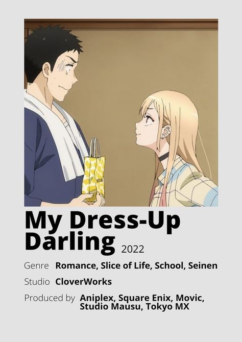 My Dressup Darling Anime, Minimalistic Anime Poster, Anime Film Poster, My Dress Up Darling Anime, Anime Minimalist Poster, Poster Information, Anime Suggestions, Anime Printables, Anime To Watch