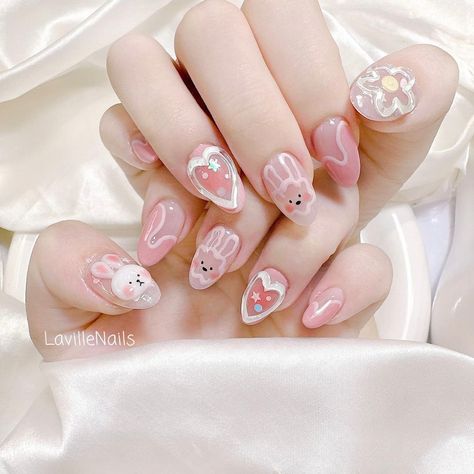 လက်သည်းဒီဇိုင်း Cute, Nail Cute, The Best Nails, Nails Art Ideas, Bunny Nails, Best Nails, Punk Nails, Red Acrylic Nails, Beauty Nails Design