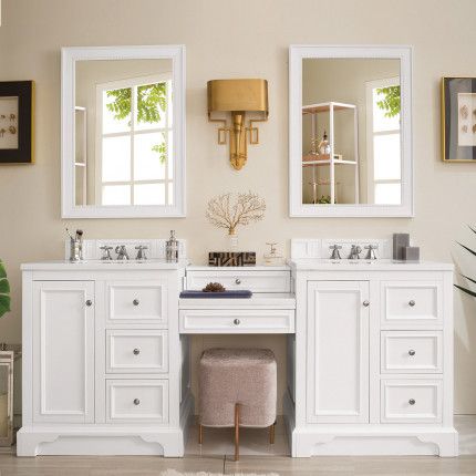 Bathroom Vanity With Makeup Counter, White Double Sink Bathroom Vanity, White Double Vanity, Double Vanity Bathroom, Double Sink Bathroom, James Martin, White Vanity Bathroom, Double Sink Bathroom Vanity, Double Bathroom