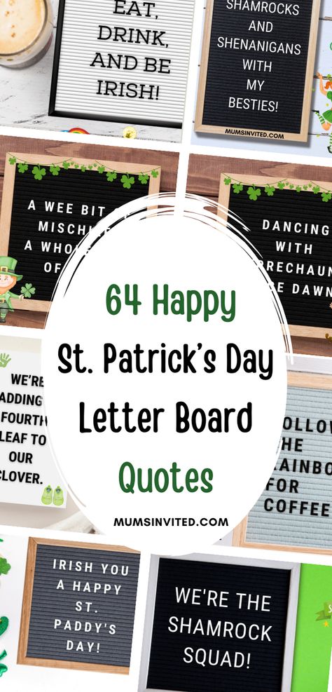 Here are the best funny, hilarious, & witty St. Patrick's Day letter board quotes to make you, your mom, dad, friends, family, and kids laugh out loud. You'll find the funniest St. Patrick's Day letter board quotes perfect for celebrating St. Patrick's Day with your loved ones. Whether you're Irish or not, these St. Patrick's Day quotes are sure to bring a smile to every face and add some extra luck to your festivities. St patrick’s day quotes funny. St patricks day quotes humor. St Patrick Day Quotes, St Patrick's Day Sayings, St Pattys Day Quotes, Funny St Patricks Day Quotes Humor, Saint Patricks Day Quotes, March Funny Quotes, March Quotes Funny, March Letter Board Quotes Funny, St Patricks Day Letterboard