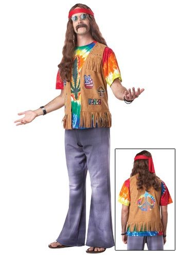 Attend Woodstock in this Plus Size Retro Men's Hippie Costume, and feel the good vibes! Bring your guitar and join in the party. Peace, dude! Hippie Costume Diy, Hippy Party, 70s Fashion Hippie, 60's Party, 70's Party, Party City Costumes, 60s Party, Hippie Men, 70s Costume