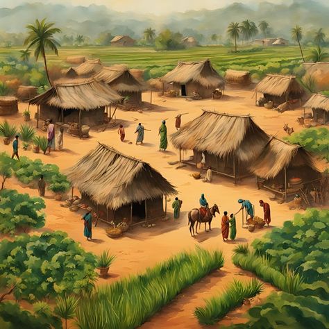 Village beauty #village #villagebeauty #villagelife Emeralds Aesthetic, African Houses, Village Images, African Village, African Jungle, African House, Flower Pattern Drawing, Art Village, Beautiful Art Pictures