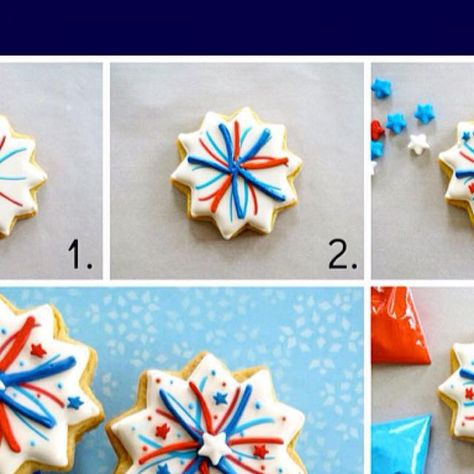 Melissa Joy Cookies on Instagram: "Easy Firework Cookie Pops for the 4th! More deets on the MJ blog. Link on my profile. Happy baking! #fireworks #forthofjuly #independenceday 💥🇺🇸💥" Fireworks Decorated Cookies, Fireworks Cookies, How To Make Fireworks, 4th Of July Dessert, Joy Cookies, Cookie Craft, 4th Of July Desserts, Forth Of July, Cookie Pops