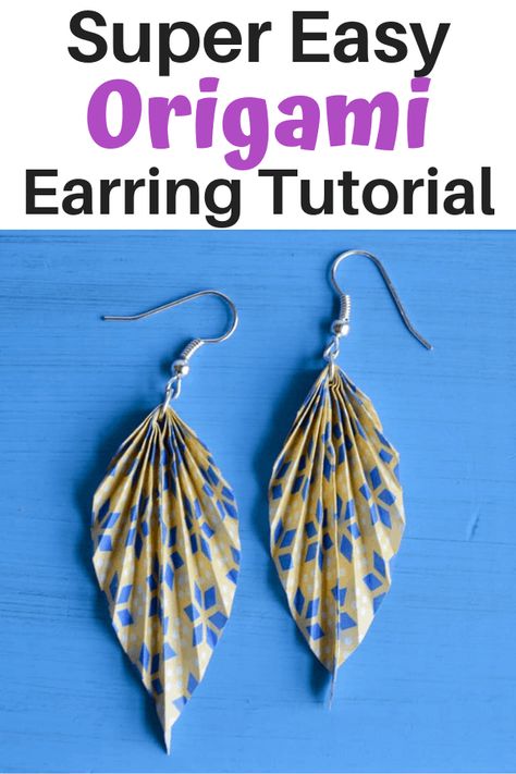 This super easy origami earring tutorial is quick and fun! Get your kids involved by creating paper earrings with their artwork or make earrings with pretty origami paper. #paperearrings #easyearrings #earringtutorial Super Easy Origami, Pretty Origami, Origami Leaf, Origami Butterfly Easy, Origami Leaves, Origami Flowers Tutorial, Origami Earrings, Paper Leaf, Origami Love