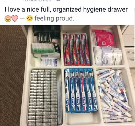 Dental Hygiene Operatory Organization, Dental Operatory Organization, Dental Drawer Organization, Dental Office Organization Ideas, Dental Operatory, Medical Supply Organization, Future Dentist, Dental Hygiene Student, School Nurse Office