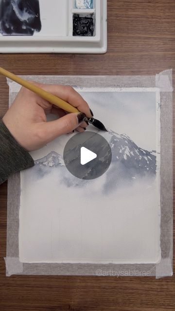 Winter Landscape Watercolor Painting, Watercolour Winter Landscape, Western Watercolor Paintings Easy, Watercolor Winter Scenes, Watercolor Snow Scenes, Winter Watercolor Paintings, Watercolor Mountains Tutorial, Scene Tutorial, Winter Landscape Watercolor