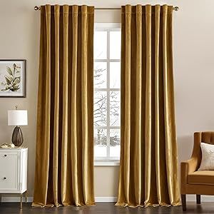 MIULEE Gold Velvet Curtains 84 inches - Luxury Room Darkening Curtains for Bedroom Living Room Thermal Insulated Super Soft Blackout Window Drapes Back Tab, Golden, W52 x L84 inches, 2 Panels Golden Curtains Living Rooms, Gold Velvet Curtains, Golden Curtains, Luxury Room, Gold Curtains, Curtains For Bedroom, Darkening Curtains, Luxury Rooms, Gold Velvet