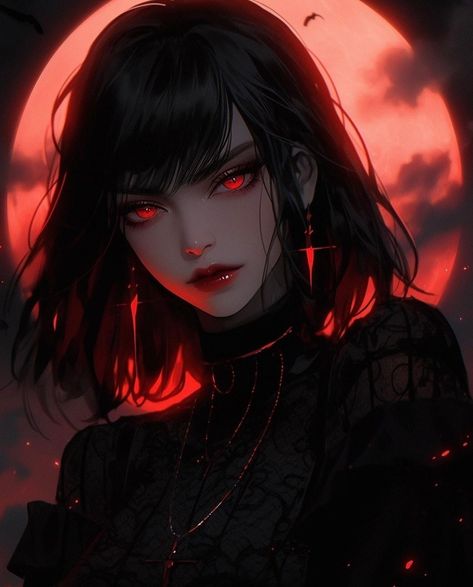 Red Hair Red Eyes, Black Hair Red Eyes, Female Vampire, Caracter Design, Anime Black Hair, Dark Red Hair, Anime Monsters, D Gray Man, Creatures Of The Night