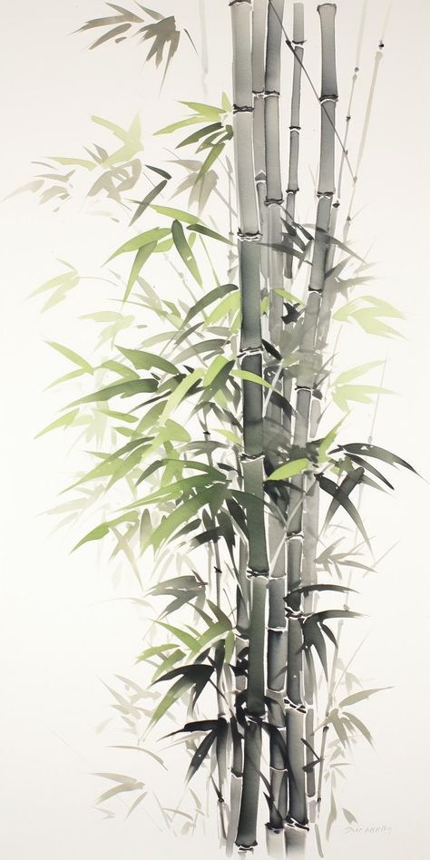 Bamboo Tree Drawing, Bamboo Forest Drawing, Ancient China Aesthetic, Bamboo Drawing, Bamboo Artwork, Tree Wall Painting, Panda Painting, Japanese Ink Painting, Forest Drawing