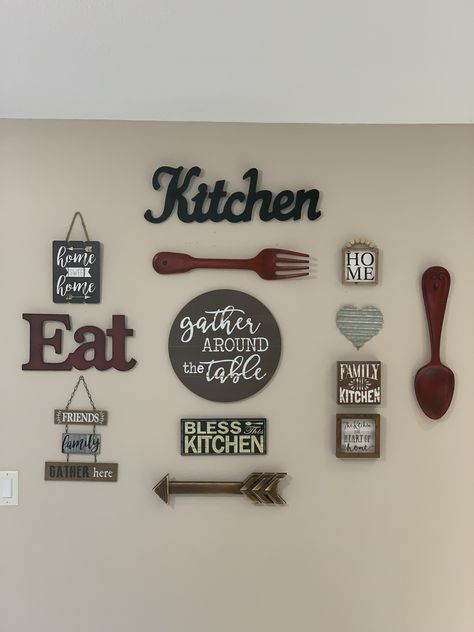 Kitchen Wall Collage Ideas, Bare Wall In Kitchen Ideas, Rustic Kitchen Wall Decor Ideas, Wall Collage Kitchen, Kitchen Wall Decor Ideas Hobby Lobby, Kitchen Decorating Ideas Wall, Kitchen Wall Decor Ideas Simple, Kitchen Wall Decor Ideas Modern, Small Kitchen Wall Decor Ideas