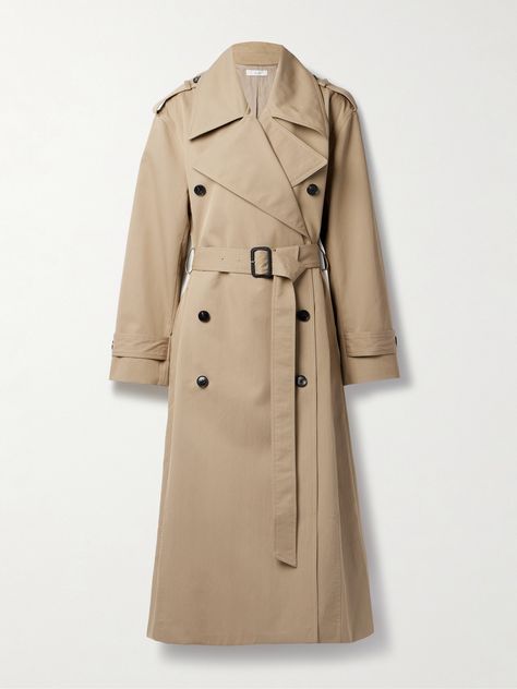 Co's classic trench coat has an relaxed fit. Made from cotton-blend twill, it’s double-breasted and detailed with traditional epaulettes and tab-fastening cuffs. A belted waist and back vent complete the look. Jean Trench Coat, Satin Slip Skirt, Best Leather Jackets, Classic Trench Coat, Double Breasted Trench Coat, Long Trench Coat, Wool Trousers, Love Forever, Classic Fashion