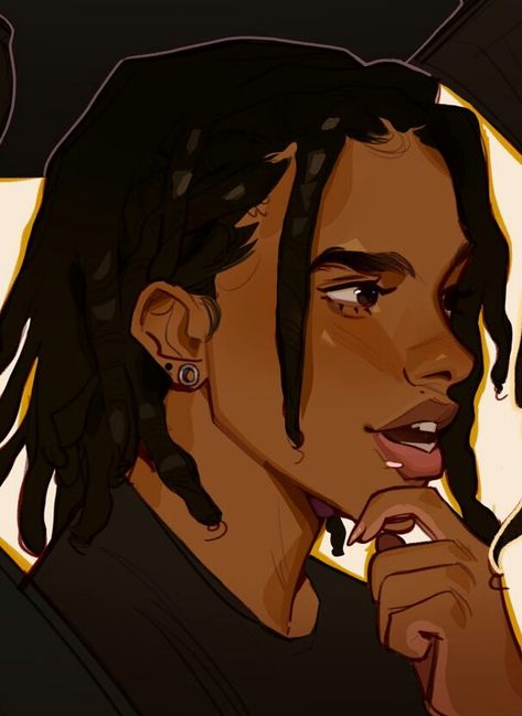 Black Dreads Drawing, Black Dude Drawing, Anime Dreadlocks Pfp, Dreadhead Oc Art, Masculine Art Reference, Semi Realistic Cartoon Art Style, Black Man With Dreads Drawing, Dread Heads Drawing, What Love Feels Like Drawing