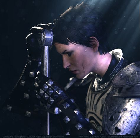 Maker guide my hand by elyhumanoid Dragon Age Inquisition Cassandra, Cassandra Dragon Age, Cassandra Pentaghast, Da Inquisition, Hole In The Sky, Dragon Age Characters, Chest Hair, Vampire Masquerade, Dragon Age 3