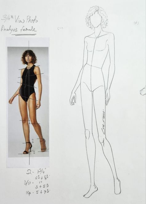 3/4th view figure analysis female Minimal Doodles, Fashion Illustration Template, Silhouette Mode, Fashion Model Drawing, Fashion Illustration Poses, Fashion Illustration Tutorial, Fashion Illustration Collage, Fashion Figure Drawing, Fashion Illustrations Techniques