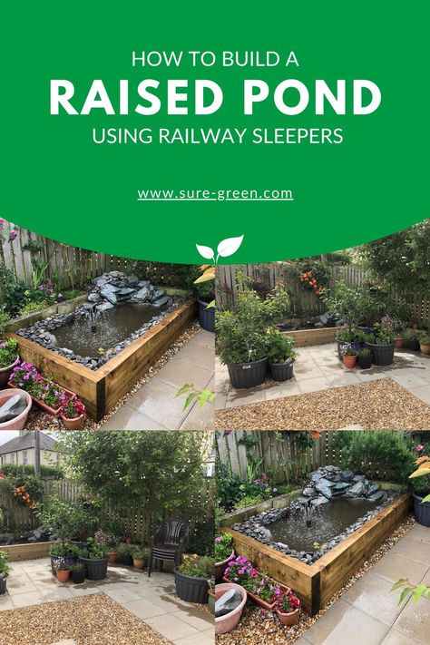 Ever dreamed about having a pond in your garden but thought it would be too much work? Building a raised pond using railway sleepers is surprisingly straightforward. Check out this handy guide by Suregreen to find out how! #raisedpond #gardenpond #pond #diypond #gardenideas #waterfeature Railway Sleepers Garden, Sleepers In Garden, Raised Pond, Work Building, Building A Pond, Too Much Work, Railway Sleepers, Diy Pond, Ponds Backyard