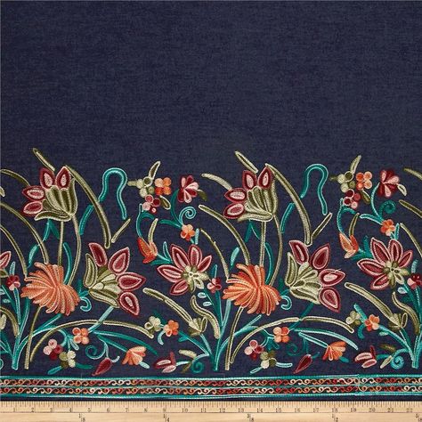 Chambray Fabric, Dress Embroidery, Embroidery Neck Designs, Sewing Fabrics, Embroidery Suits Design, Japanese Embroidery, Teal Orange, Orange Fabric, Discount Fabric